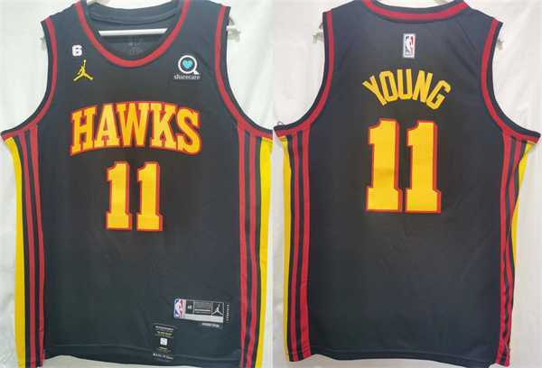 Mens Atlanta Hawks #11 Trae Young Black Stitched Jersey